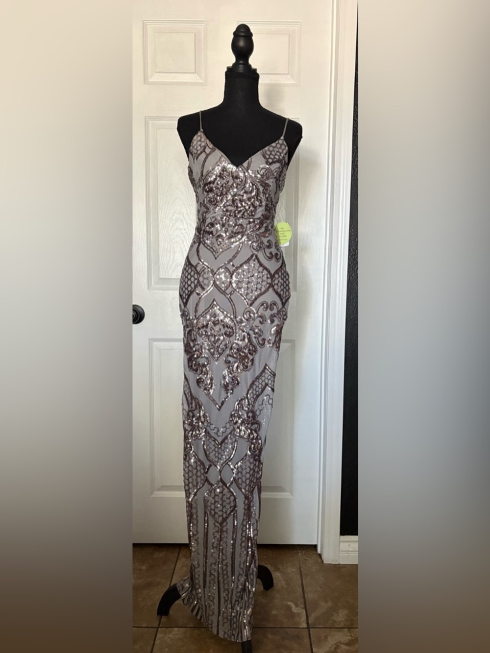 Windsor Silver-Gray Sequin Backless Evening Gown - Picture 3 of 4